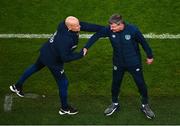 17 November 2022; Norway manager Ståle Solbakken, left, and Republic of Ireland manager Stephen Kenny shake hands after the International Friendly match between Republic of Ireland and Norway at the Aviva Stadium in Dublin. Photo by Ben McShane/Sportsfile