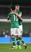 17 November 2022; Republic of Ireland players Evan Ferguson and Robbie Brady, left, after the International Friendly match between Republic of Ireland and Norway at the Aviva Stadium in Dublin. Photo by Eóin Noonan/Sportsfile