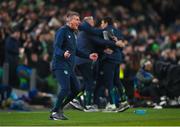 17 November 2022; Republic of Ireland manager Stephen Kenny celebrates his side's first goal during the International Friendly match between Republic of Ireland and Norway at the Aviva Stadium in Dublin. Photo by Seb Daly/Sportsfile