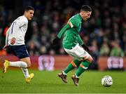 17 November 2022; Matt Doherty of Republic of Ireland in action against Mohamed Elyounoussi of Norway during the International Friendly match between Republic of Ireland and Norway at the Aviva Stadium in Dublin. Photo by Piaras Ó Mídheach/Sportsfile