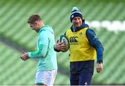 18 November 2022; Assistant coach Mike Catt and Jack Crowley during the Ireland captain's run at the Aviva Stadium in Dublin. Photo by Ramsey Cardy/Sportsfile