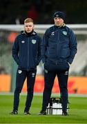 17 November 2022; Republic of Ireland athletic therapists Sam Rice, left, and Colum O’Neill before the International Friendly match between Republic of Ireland and Norway at the Aviva Stadium in Dublin. Photo by Seb Daly/Sportsfile