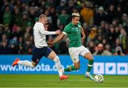 17 November 2022; Callum Robinson of Republic of Ireland in action against Stefan Strandberg of Norway during the International Friendly match between Republic of Ireland and Norway at the Aviva Stadium in Dublin. Photo by Seb Daly/Sportsfile