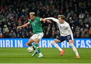 17 November 2022; Callum Robinson of Republic of Ireland in action against Marcus Holmgren Pedersen of Norway during the International Friendly match between Republic of Ireland and Norway at the Aviva Stadium in Dublin. Photo by Seb Daly/Sportsfile