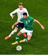 17 November 2022; Alan Browne of Republic of Ireland and Marcus Holmgren Pedersen of Norway during the International Friendly match between Republic of Ireland and Norway at the Aviva Stadium in Dublin. Photo by Ben McShane/Sportsfile