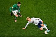 17 November 2022; Birger Meling of Norway and Matt Doherty of Republic of Ireland during the International Friendly match between Republic of Ireland and Norway at the Aviva Stadium in Dublin. Photo by Ben McShane/Sportsfile