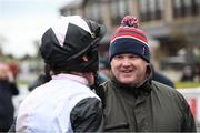 19 November 2022; Trainer Gordon Elliott with jockey Jack Kennedy after winning The O'Connor Heating & Plumbing Supporting Longford GAA Maiden Hurdle with Absolute Notions during day one of the Punchestown Festival at Punchestown Racecourse in Kildare. Photo by Matt Browne/Sportsfile