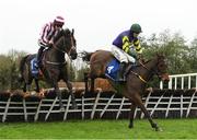 19 November 2022; The Model Kingdom,4, with Bryan Cooper up, jump the last on their way to winning The Sebden Steel Rated Novice Hurdle from second place Halibut with Donagh Meyler during day one of the Punchestown Festival at Punchestown Racecourse in Kildare. Photo by Matt Browne/Sportsfile