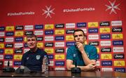 19 November 2022; Manager Stephen Kenny, left, and Seamus Coleman during a Republic of Ireland media conference at the Ta' Qali National Stadium in Attard, Malta. Photo by Seb Daly/Sportsfile