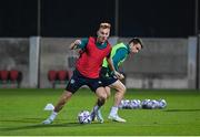 19 November 2022; Mark Sykes, left, and Seamus Coleman during a Republic of Ireland training session at the National Stadium training grounds in Ta' Qali, Malta. Photo by Seb Daly/Sportsfile