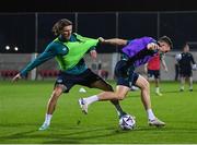19 November 2022; Dara O'Shea, right, and Jeff Hendrick during a Republic of Ireland training session at the National Stadium training grounds in Ta' Qali, Malta. Photo by Seb Daly/Sportsfile