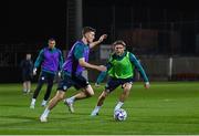 19 November 2022; Dara O'Shea, left, and Jeff Hendrick during a Republic of Ireland training session at the National Stadium training grounds in Ta' Qali, Malta. Photo by Seb Daly/Sportsfile