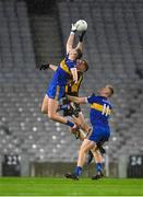 19 November 2022; Daithí McGowan of Ratoath supported by team mate Jack Flynn, 11, in action against Niall Mitchell of The Downs during the AIB Leinster GAA Football Senior Club Championship Semi-Final match between The Downs and Ratoath at Croke Park in Dublin. Photo by Daire Brennan/Sportsfile