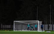 19 November 2022; Republic of Ireland goalkeepers Caoimhin Kelleher, Gavin Bazunu and Mark Travers with goalkeeping coach Dean Kiely during a Republic of Ireland training session at the National Stadium training grounds in Ta' Qali, Malta. Photo by Seb Daly/Sportsfile