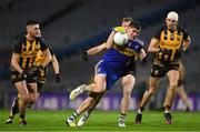19 November 2022; Keith McCabe of Ratoath in action against Jonathan Lynam, Charlie Drumm, right, and Joseph Moran of The Downs, left, during the AIB Leinster GAA Football Senior Club Championship Semi-Final match between The Downs and Ratoath at Croke Park in Dublin. Photo by Daire Brennan/Sportsfile