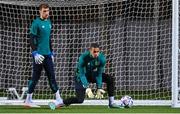19 November 2022; Goalkeepers Gavin Bazunu, right, and Mark Travers during a Republic of Ireland training session at the National Stadium training grounds in Ta' Qali, Malta. Photo by Seb Daly/Sportsfile