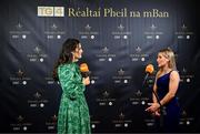 19 November 2022; Emer Ní Gallachóir, Donegal footballer and TG4 presenter, left, interviewing Niamh McLaughlin of Donegal during the TG4 All-Ireland Ladies Football All Stars Awards banquet, in association with Lidl, at the Bonnington Dublin Hotel. Photo by Eóin Noonan/Sportsfile