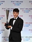 19 November 2022; Phoenix Patterson of Waterford FC with his PFA Ireland First Division Player of the Year Award during the PFA Ireland Awards 2022 at the Marker Hotel in Dublin. Photo by Sam Barnes/Sportsfile