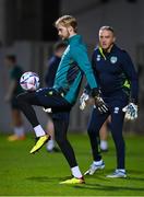 19 November 2022; Goalkeeper Caoimhin Kelleher and goalkeeping coach Dean Kiely during a Republic of Ireland training session at the National Stadium training grounds in Ta' Qali, Malta. Photo by Seb Daly/Sportsfile