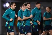 19 November 2022; Seamus Coleman, left, and Robbie Brady during a Republic of Ireland training session at the National Stadium training grounds in Ta' Qali, Malta. Photo by Seb Daly/Sportsfile