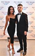 19 November 2022; Aaron Bolger of Cork City and Zara Hitchen upon arrival at the PFA Ireland Awards 2022 at the Marker Hotel in Dublin. Photo by Sam Barnes/Sportsfile