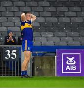 19 November 2022; Jack Flynn of Ratoath after his late free went wide during the AIB Leinster GAA Football Senior Club Championship Semi-Final match between The Downs and Ratoath at Croke Park in Dublin. Photo by Daire Brennan/Sportsfile