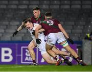 19 November 2022; Dara Mullin of Kilmacud Crokes in action against Stuart Mulpeter and Sean Byrne of Portarlington, right, during the AIB Leinster GAA Football Senior Club Championship Semi-Final match between Portarlington and Kilmacud Crokes at Croke Park in Dublin. Photo by Daire Brennan/Sportsfile