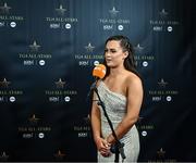 19 November 2022; Emer Ní Gallachóir, Donegal footballer and TG4 presenter, left, interviewing Emma Duggan of Meath during the TG4 All-Ireland Ladies Football All Stars Awards banquet, in association with Lidl, at the Bonnington Dublin Hotel. Photo by Eóin Noonan/Sportsfile