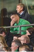 19 November 2022; Injured Ireland player Jonathan Sexton watches from the stands during the Bank of Ireland Nations Series match between Ireland and Australia at the Aviva Stadium in Dublin. Photo by Ramsey Cardy/Sportsfile