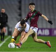 19 November 2022; Jeff Kenny of Kilmacud Crokes in action against Darragh Slevin of Portarlington during the AIB Leinster GAA Football Senior Club Championship Semi-Final match between Portarlington and Kilmacud Crokes at Croke Park in Dublin. Photo by Daire Brennan/Sportsfile