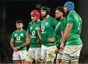 19 November 2022; Ireland players, from right, Tadhg Beirne, Andrew Porter, Caelan Doris, and Josh van der Flier during the Bank of Ireland Nations Series match between Ireland and Australia at the Aviva Stadium in Dublin. Photo by Harry Murphy/Sportsfile