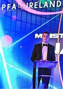 19 November 2022; Minister of State for Sport and the Gaeltacht, Jack Chambers TD speaking during the PFA Ireland Awards 2022 at the Marker Hotel in Dublin. Photo by Sam Barnes/Sportsfile