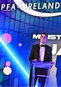 19 November 2022; Minister of State for Sport and the Gaeltacht, Jack Chambers TD speaking during the PFA Ireland Awards 2022 at the Marker Hotel in Dublin. Photo by Sam Barnes/Sportsfile