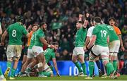 19 November 2022; Cian Healy of Ireland, right, celebrates at the final whistle after his side's victory in the Bank of Ireland Nations Series match between Ireland and Australia at the Aviva Stadium in Dublin. Photo by Ramsey Cardy/Sportsfile