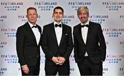 19 November 2022; PFA Ireland General Secretary Stephen McGuinness, Minister of State for Sport and the Gaeltacht, Jack Chambers TD, and PFA Ireland Solicitor Stuart Gilhoooly during the PFA Ireland Awards 2022 at the Marker Hotel in Dublin. Photo by Sam Barnes/Sportsfile
