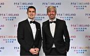 19 November 2022; Minister of State for Sport and the Gaeltacht, Jack Chambers TD, left, and PFA Ireland Solicitor Stuart Gilhoooly during the PFA Ireland Awards 2022 at the Marker Hotel in Dublin. Photo by Sam Barnes/Sportsfile