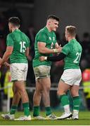 19 November 2022; Dan Sheehan, centre, and Craig Casey of Ireland after their side's victory in the Bank of Ireland Nations Series match between Ireland and Australia at the Aviva Stadium in Dublin. Photo by Harry Murphy/Sportsfile
