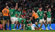 19 November 2022; Ireland players, including Bundee Aki, Josh van der Flier and Craig Casey, celebrate at the full time whistle during the Bank of Ireland Nations Series match between Ireland and Australia at the Aviva Stadium in Dublin. Photo by Harry Murphy/Sportsfile