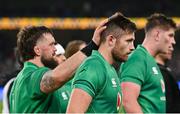 19 November 2022; Ross Byrne of Ireland, right, is congratulated by teammate Andrew Porter after their side's victory in the Bank of Ireland Nations Series match between Ireland and Australia at the Aviva Stadium in Dublin. Photo by Ramsey Cardy/Sportsfile