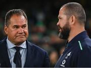 19 November 2022; Australia head coach Dave Rennie, left, and Ireland head coach Andy Farrell after the Bank of Ireland Nations Series match between Ireland and Australia at the Aviva Stadium in Dublin. Photo by Ramsey Cardy/Sportsfile