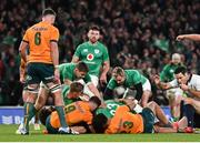 19 November 2022; Bundee Aki of Ireland, 23, scores his side's first try during the Bank of Ireland Nations Series match between Ireland and Australia at the Aviva Stadium in Dublin. Photo by Harry Murphy/Sportsfile