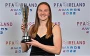 19 November 2022; Courtney Brosnan of Everton and Republic of Ireland, with her PFA Ireland International Women's Player of the Year Award during the PFA Ireland Awards 2022 at the Marker Hotel in Dublin. Photo by Sam Barnes/Sportsfile