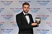 19 November 2022; Will Patching of Derry City with his PFA Ireland Premier Division Team of the Year medal during the PFA Ireland Awards 2022 at the Marker Hotel in Dublin. Photo by Sam Barnes/Sportsfile