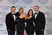 19 November 2022; In attendance are, from left, Shamrock Rovers manager Stephen Bradley, his wife Emma Bradley, alongside Emma Cronin and Glenn Cronin during the PFA Ireland Awards 2022 at the Marker Hotel in Dublin. Photo by Sam Barnes/Sportsfile