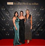 19 November 2022; Laois footballers, from left, Erone Fitzpatrick, Mo Nerney and Aisling Donoher upon arrival at the TG4 All-Ireland Ladies Football All Stars Awards banquet, in association with Lidl, at the Bonnington Dublin Hotel. Photo by Eóin Noonan/Sportsfile