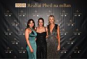 19 November 2022; Laois footballers, from left, Erone Fitzpatrick, Mo Nerney and Aisling Donoher upon arrival at the TG4 All-Ireland Ladies Football All Stars Awards banquet, in association with Lidl, at the Bonnington Dublin Hotel. Photo by Eóin Noonan/Sportsfile