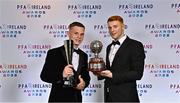 19 November 2022; Andy Lyons of Shamrock Rovers with his PFA Ireland Young Player of the Year Award alongside Rory Gaffney of Shamrock Rovers, with his PFA Ireland Player of the Year Award during the PFA Ireland Awards 2022 at the Marker Hotel in Dublin. Photo by Sam Barnes/Sportsfile