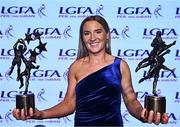 19 November 2022; Niamh McLaughlin of Donegal with her TG4 Senior Players Player of the Year award and TG4 LGFA All Star award during the TG4 All-Ireland Ladies Football All Stars Awards banquet, in association with Lidl, at the Bonnington Dublin Hotel. Photo by Eóin Noonan/Sportsfile