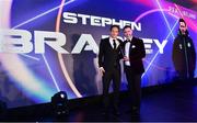 19 November 2022; Fifpro Europe General Secretary Joachim Walltin, left, presents Shamrock Rovers manager Stephen Bradley with his PFA Ireland Premier Division Manager of the Year Award during the PFA Ireland Awards 2022 at the Marker Hotel in Dublin. Photo by Sam Barnes/Sportsfile