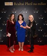 19 November 2022; Attendees, from left, Christina Farrell, Mary Sullivan, Eileen O'Rourke upon arrival at the TG4 All-Ireland Ladies Football All Stars Awards banquet, in association with Lidl, at the Bonnington Dublin Hotel. Photo by Eóin Noonan/Sportsfile